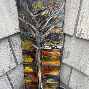 Magical Tree of Life Forest Acrylic on Canvas Painting Signed LAM